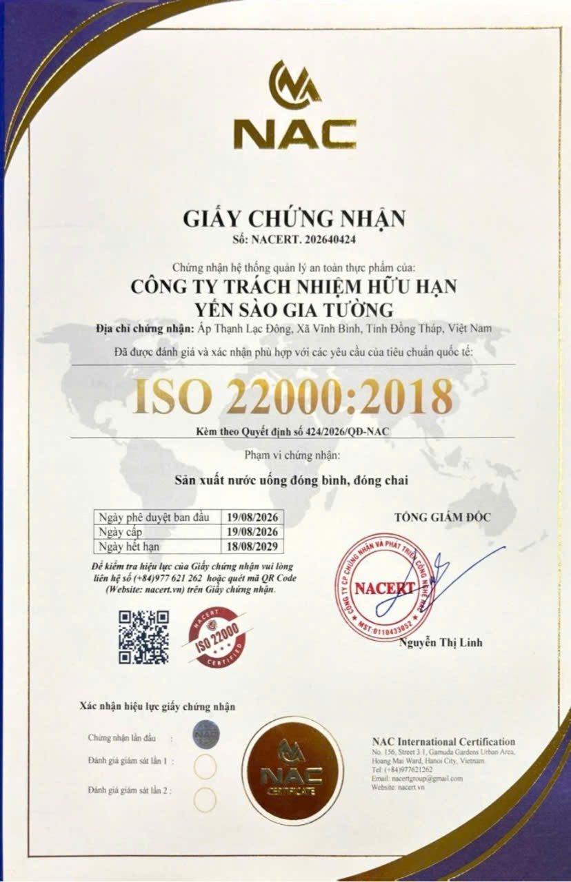 Chứng nhận ISO 22000:2018 — NACERT